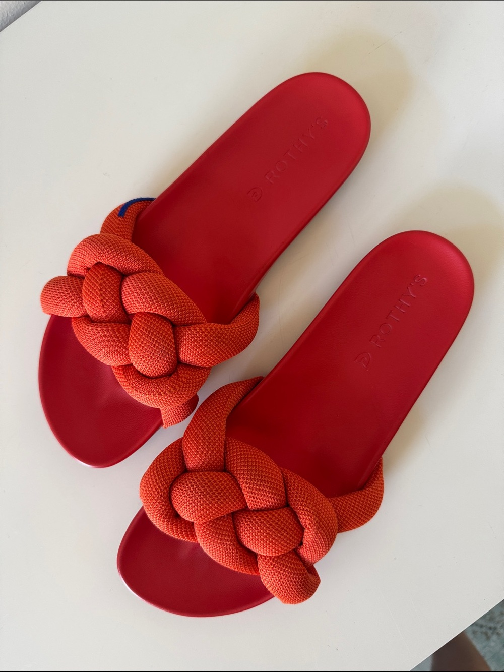 Rothy's Orange-Red Knotted Slide Sandals